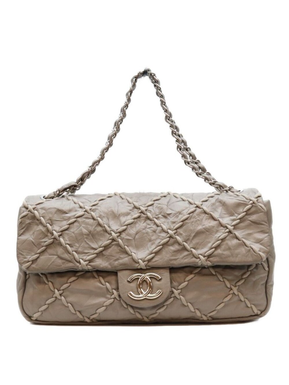 Chanel Gray Silver Ultra Stitch Leather Chain Shoulder Bag